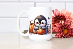 Cute Baby Penguin Sitting with Halloween Pumpkin, PNG Product Image 2