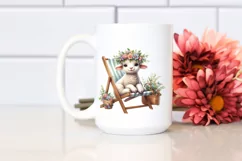 Young Lamb on Beach Chair Watercolor Clipart Product Image 2
