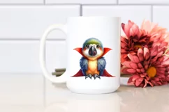 Funny Baby Macaw in Front of Spider Web | Watercolor Clipart Product Image 2