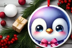 Baby Penguin with Gift Box Round Ornament Sublimation PNG Product Image 2