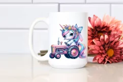 Colorful Pastel Watercolor Unicorn with Tractor PNG Product Image 2