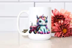 Baby Unicorn with Tractor, PNG Product Image 2