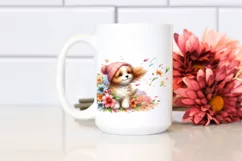 Cute Dog Wind Tumbling Flowers Clipart Product Image 2