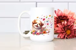 Cute Dog Wind Tumbling Flowers Clipart Product Image 2