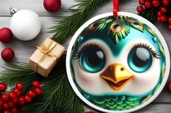 Christmas Peacock Round Sticker Sublimation PNG Product Image 2