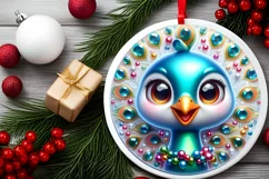 Christmas Peacock Round Ornament Sublimation PNG Product Image 2