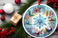 Winter Snowflake Round Ornament Sublimation PNG Product Image 2