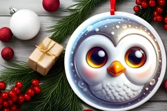 Shiny Christmas Owl Ornament Sublimation PNG Product Image 2