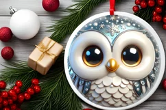 Shiny Christmas Owl Ornament Sublimation PNG Product Image 2