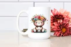 Cartoon Bear with Flower Crown, Cute PNG Product Image 2