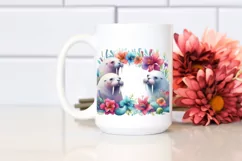 Vibrant Walrus Floral Frame Watercolor Clipart Product Image 2