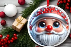 Christmas Gnome Round Ornament Sublimation PNG Product Image 2