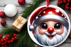 Christmas Gnome Round Ornament Sublimation PNG Product Image 2