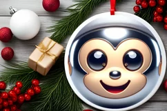 Christmas Monkey Round Ornament Sublimation PNG Product Image 2