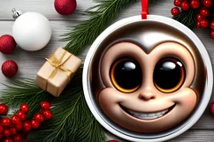 Christmas Monkey Round Ornament Sublimation PNG Product Image 2