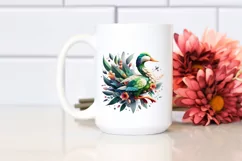 Abstract Vibrant Watercolor Duck with Plant Leaves and Product Image 2