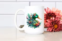 Abstract Vibrant Watercolor Duck with Plant Leaves and Product Image 2