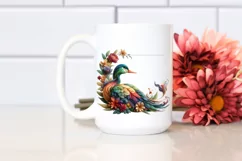 Abstract Vibrant Watercolor Duck with Plant Leaves and Product Image 2