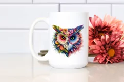 Abstract Vibrant Watercolor Owl with Plant Leaves and Product Image 2
