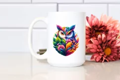Abstract Vibrant Watercolor Owl with Plant Leaves and Product Image 2