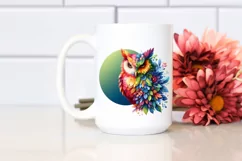 Abstract Vibrant Watercolor Owl with Plant Leaves and Product Image 2