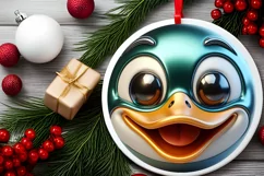 Christmas Duck Round Ornament Sublimation PNG Product Image 2