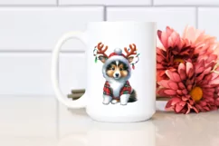 Baby Collie with Reindeer Horns PNG Product Image 2