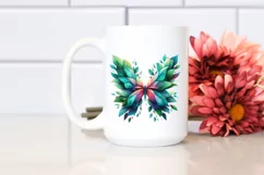 Abstract Vibrant Watercolor Butterfly with Plant Leaves, PNG Product Image 2