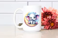 Colorful Baby Elephant on Moon | Sublimation | Clipart Product Image 2