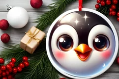 Christmas Penguin Round Sticker Sublimation PNG Product Image 2