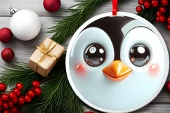 Christmas Penguin Round Ornament Sublimation PNG Product Image 2