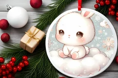 Baby Bunny on Cloud Christmas Ornament Sublimation PNG Product Image 2