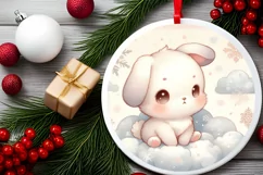 Baby Bunny on Cloud Christmas Ornament Sublimation PNG Product Image 2