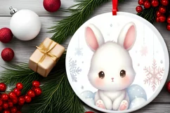 Baby Bunny on Cloud Christmas Ornament Sublimation PNG Product Image 2