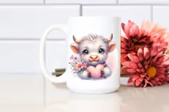 Pink Highland Cow Spring Love Flowers |T-shirt, Mug, Tumbler Product Image 3