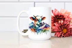 Watercolor Baby Cow Mountain PNG Product Image 2