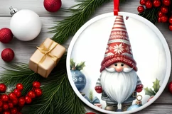 Christmas Gnome with Snowflake Round Ornament Sublimation Product Image 2