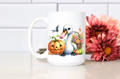 Funny Swan Holding Pumpkin | Whimsical Watercolor Product Image 2