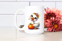 Funny Swan Holding Pumpkin | Whimsical Watercolor Product Image 2