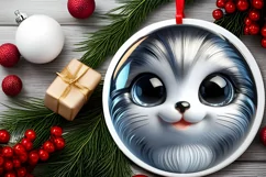 Christmas Kitten Round Ornament Sublimation PNG Product Image 2