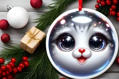 Christmas Kitten Round Sticker Sublimation PNG Product Image 2