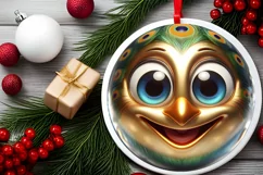 Christmas Peacock Round Ornament Sublimation PNG Product Image 2