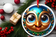 Christmas Peacock Round Sticker Sublimation PNG Product Image 2