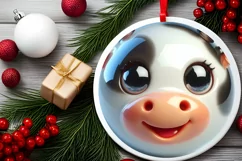 Christmas Cow Round Ornament Sublimation PNG Product Image 2