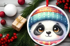 Winter Dressed Baby Panda Round Ornament Sublimation PNG Product Image 2