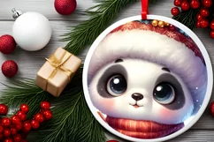 Winter Dressed Baby Panda Round Ornament Sublimation PNG Product Image 2
