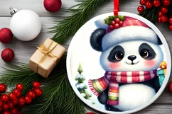 Winter Dressed Baby Panda Round Ornament Sublimation PNG Product Image 2