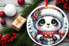 Winter Dressed Baby Panda Round Ornament Sublimation PNG Product Image 2