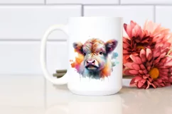 Watercolor Baby Highland Cow Abstract Background PNG Product Image 2