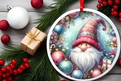 Christmas Gnome Round Ornament Sublimation PNG Product Image 2